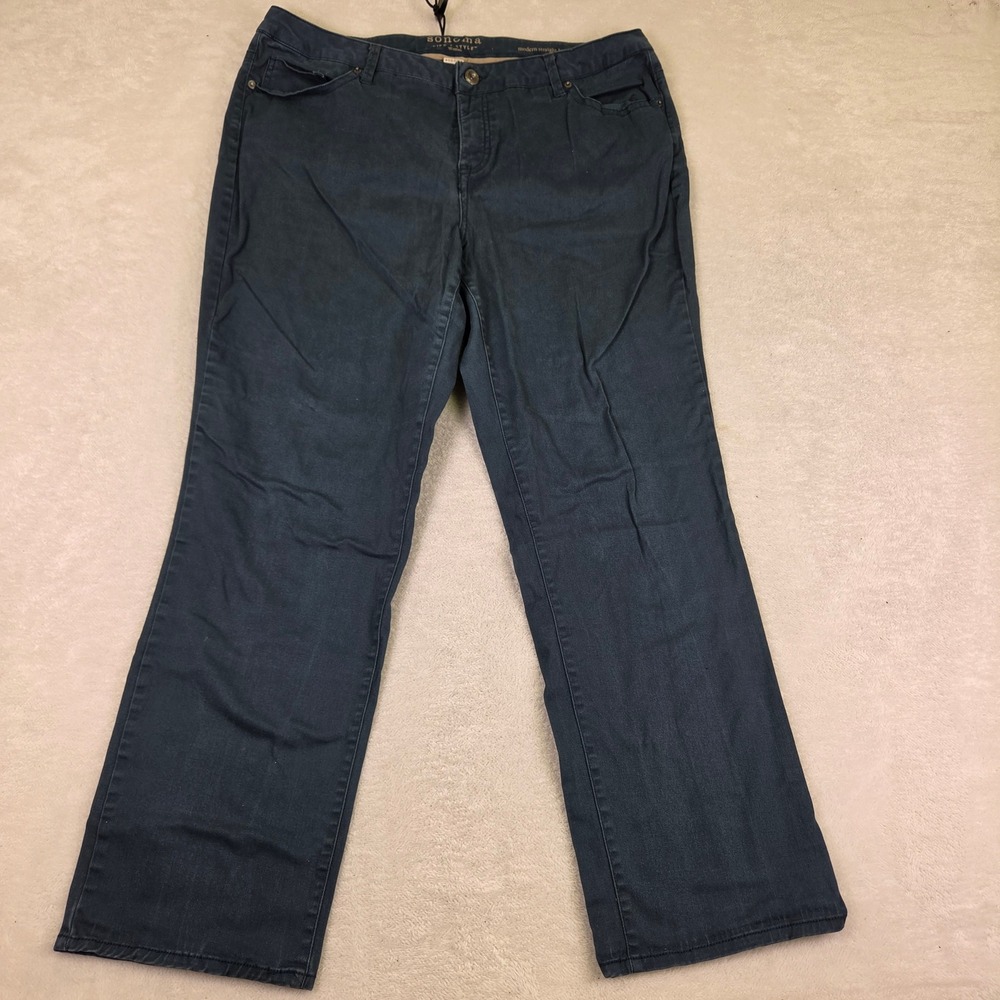 Sonoma Life + Style Woman Dark Blue Straight Leg Pants Size 16W Stretch Cotton